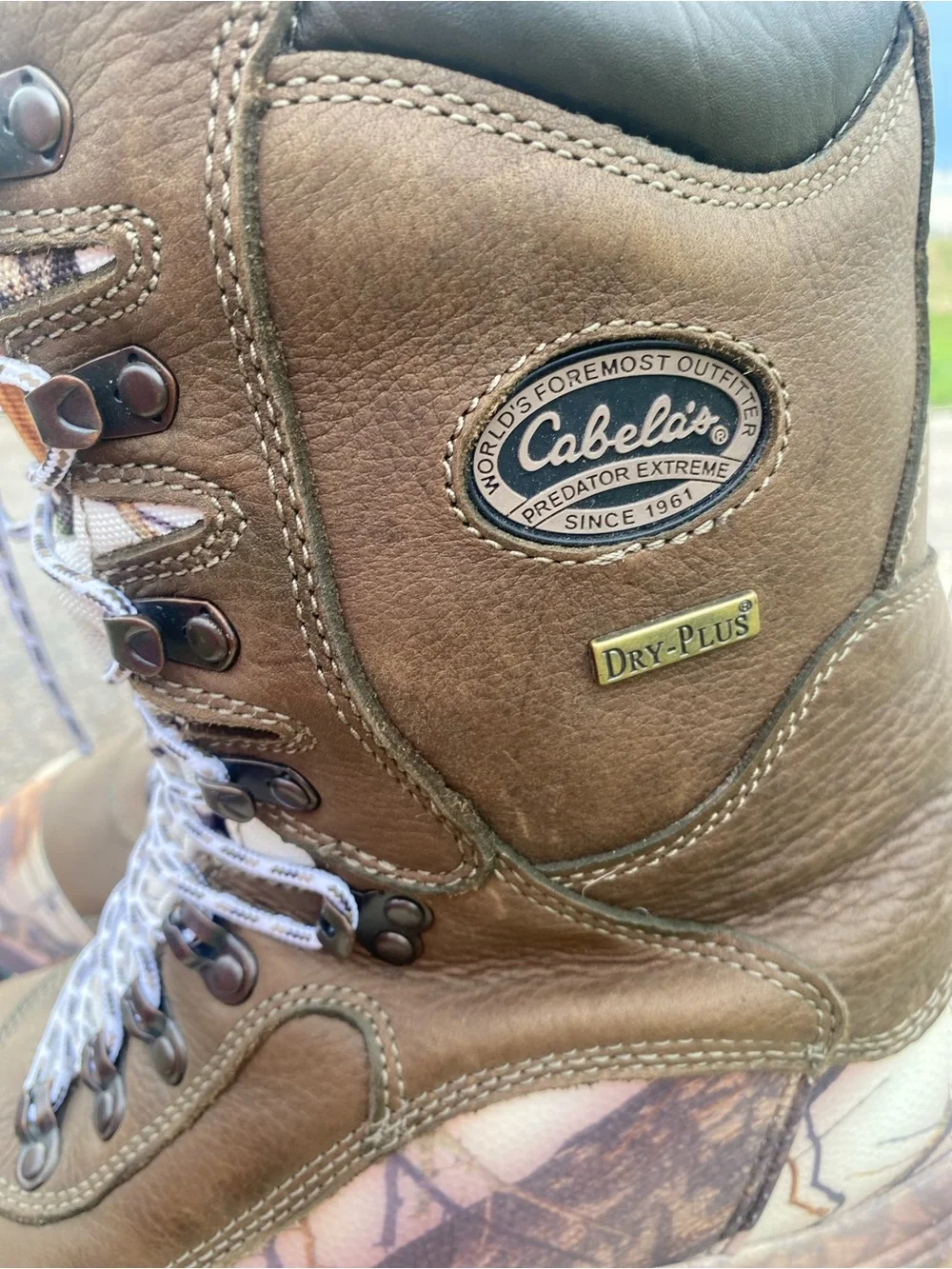 Cabela's Predator Extreme Pac Brown Leather and Camo Waterproof Hunting Boots